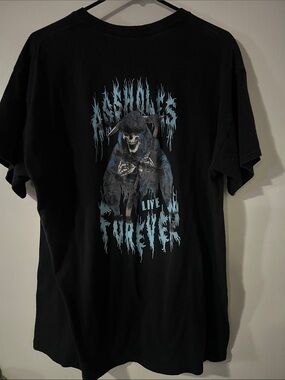 Black Short-Sleeve Graphic Tee with Blue Chest Print